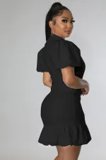 Plus Size Solid Double Breasted Puff Sleeve Blazer Dress HM-6620