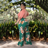 Plus Size Crop Top+Printed Pants 2 Piece Sets NNWF-7579