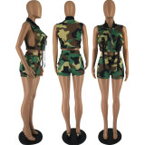 Camo Print Sleeveless Two Piece Shorts Sets FOSF-8305