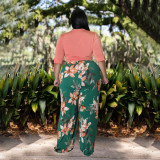 Plus Size Crop Top+Printed Pants 2 Piece Sets NNWF-7579