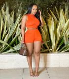 Solid Ruched Sleeveless Drawstring 2 Piece Sets HMS-5550