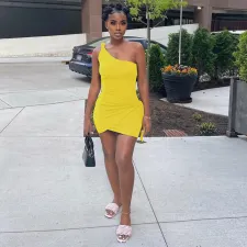 Sexy One Shoulder Sleeveless Mini Dress YF-10180