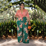 Plus Size Crop Top+Printed Pants 2 Piece Sets NNWF-7579