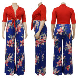 Plus Size Crop Top+Printed Pants 2 Piece Sets NNWF-7579