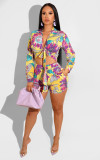 Floral Print Long Sleeve Two Piece Shorts Sets XMY-9369