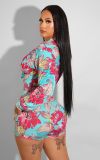 Floral Print Long Sleeve Two Piece Shorts Sets XMY-9369