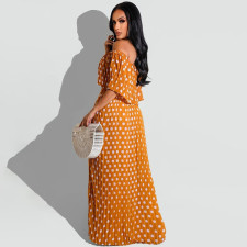 Plus Size Polka Dot Print Slash Neck Maxi Dress OSIF-22385