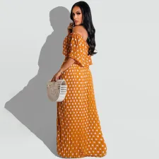 Plus Size Polka Dot Print Slash Neck Maxi Dress OSIF-22385