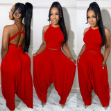 Solid Backless Cami Top Harem Pants 2 Piece Sets TE-4450