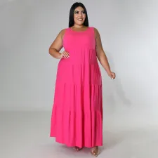 Plus Size Solid Sleeveless Maxi Dress NNWF-7501