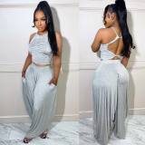 Solid Backless Cami Top Harem Pants 2 Piece Sets TE-4450