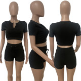 Solid Crop Top And Shorts Two Piece Sets LSD-82098