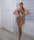Sexy Printed Halter Hollow Out Mini Dress BGN-162