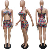 Sexy Printed Halter Hollow Out Mini Dress BGN-162