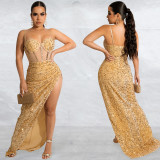Sexy Sequin High Split Sling Long Evening Dress BY-5843
