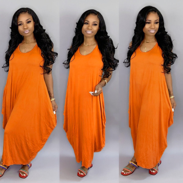 Casual Sleeveless Solid Color Loose Maxi Dress BMF-MM028
