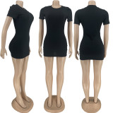 Plus Size Sexy Tight Solid Color Short Sleeve Mini Dress FNN-8683