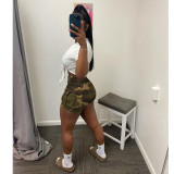 Fashion White Top Camo Cargo Pocket Shorts Two Piece Sets GDYF-6920