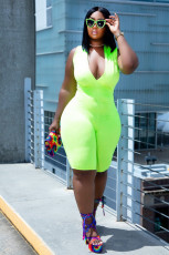 Plus Size Solid Color V-Neck Sleeveless Playsuits FNN-8682