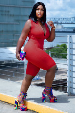 Plus Size Solid Color V-Neck Sleeveless Playsuits FNN-8682