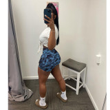 Fashion White Top Camo Cargo Pocket Shorts Two Piece Sets GDYF-6920