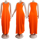 Casual Sleeveless Solid Color Loose Maxi Dress BMF-MM028