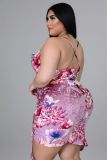 Plus Size Flower Print Cross Strap Mini Dress XMY-9363