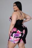 Plus Size Flower Print Cross Strap Mini Dress XMY-9363