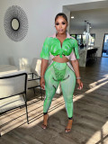 Sexy Printed Short Sleeve 2 Piece Pants Sets HMS-5548