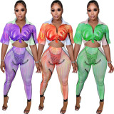 Sexy Printed Short Sleeve 2 Piece Pants Sets HMS-5548