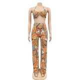 Sexy Mesh Printed Bra+Shirt+Pants 3 Piece Sets BY-5839