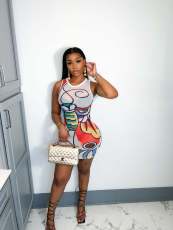Sexy Mesh Printed Sleeveless Mini Dress BGN-259