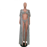 Sexy Stripe Print Beach Swimsuit Three-piece  MEM-1620