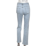 Denim Embroidery Mid Waist Skinny Jeans GBTF-8082DN