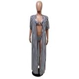 Sexy Stripe Print Beach Swimsuit Three-piece  MEM-1620