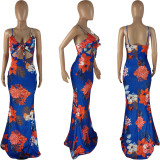 Plus Size Floral Print Sling Maxi Dress JZHF-8115