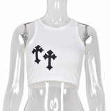 Embroidery Sleeveless Cropped Tank Top GBTF-6322TL