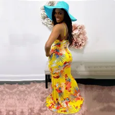 Plus Size Floral Print Sling Maxi Dress JZHF-8115