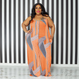 Plus Size Printed Sling Jumpsuit OSIF-22392