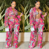 Sexy Mesh Printed Bra+Shirt+Pants 3 Piece Sets BY-5839