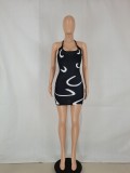 Sexy Printed Halter Slim Mini Dress FENF-241