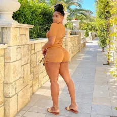 Solid Crop Top And Shorts Two Piece Sets BN-9332