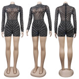 Plus Size Hot Drilling Long Sleeve Romper NY-2522