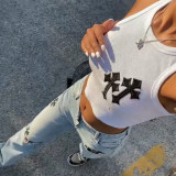 Embroidery Sleeveless Cropped Tank Top GBTF-6322TL