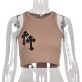Embroidery Sleeveless Cropped Tank Top GBTF-6322TL