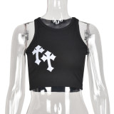 Embroidery Sleeveless Cropped Tank Top GBTF-6322TL