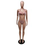 Sexy Stripe Print Beach Swimsuit Three-piece  MEM-1620