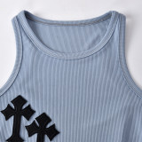 Embroidery Sleeveless Cropped Tank Top GBTF-6322TL