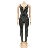 Sexy Hot Drilling Mesh Night Club Jumpsuit BY-5866
