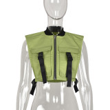 Trendy Sleeveless Zipper Buckle Top GBTF-8156DF